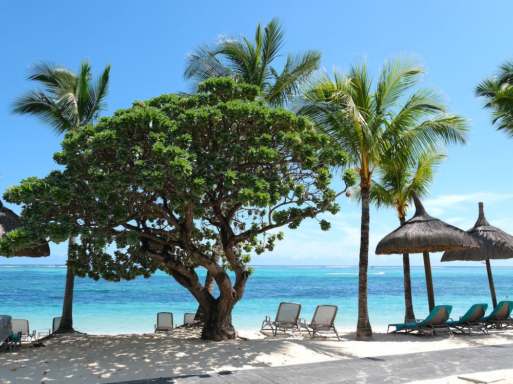 Parelwit strand op Mauritius