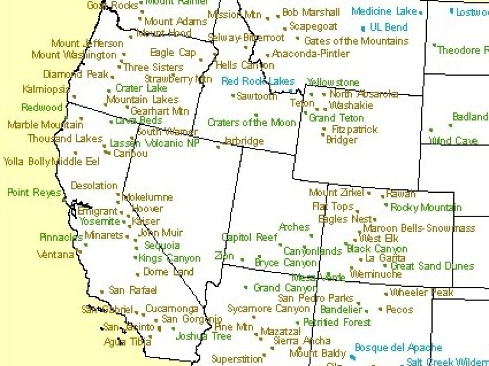 Kaart nationale parken Amerika