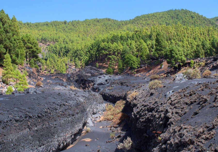 Lavastroom door het groene landschap