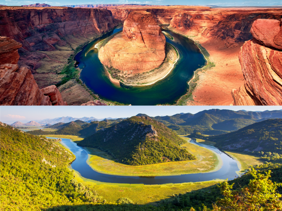 rivierlussen in horseshoe bend en lake skadar