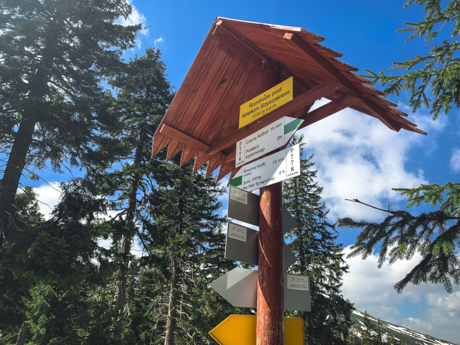 Duidelijke bewegwijzering in Karkonosze Nationaal Park