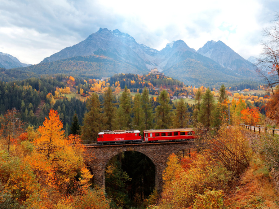 Trein in de Alpen